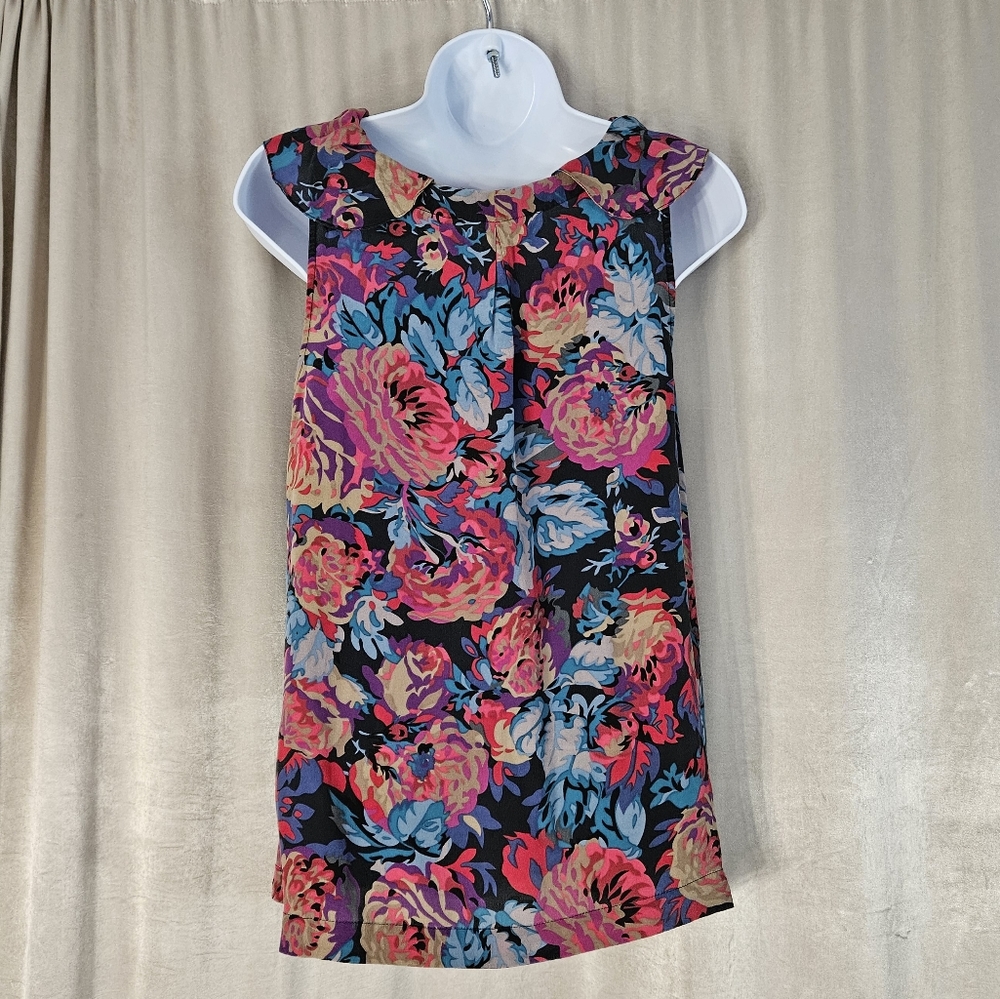 NWOT Anthropologie Moulinette Soeurs pink purple red blue floral silk top 2 - Picture 3 of 7